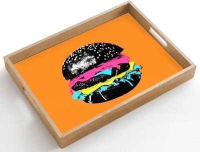 Dienblad hout 50x35 cm - Schootdienblad - Hamburger - Oranje - Neon - popart - Borrelplank rechthoek - Plateau dienbladen