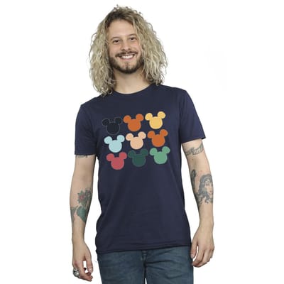 Disney Heren Mickey Mouse Hoofden Vierkant T-shirt (Marineblauw)