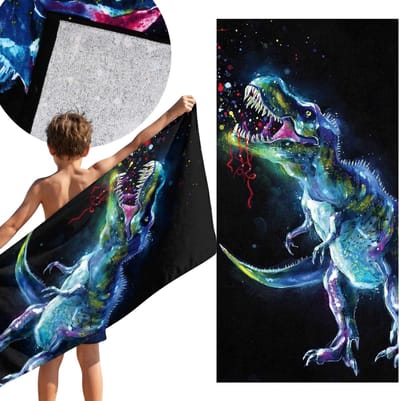 Katoenen handdoek, strandhanddoek dinosaurus, zwart 70x140 cm OEKO-TEX