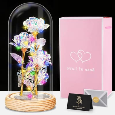 Eeuwige Roos in Glas,Geconserveerde Roos met LED,Beauty and the Beast Rose Kit,Kunstroos, Rooslamp, Galaxy Roos, Bloemencadeau, Verjaardagscadeau voor Mama, Valentijnsdag, Jubileum