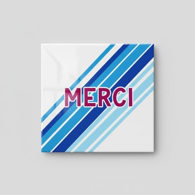 “Merci” Bedankt Keramische Tegel – 15×15 cm Blauw Gestreept Ontwerp Cadeau & Moderne Muurdecoratie