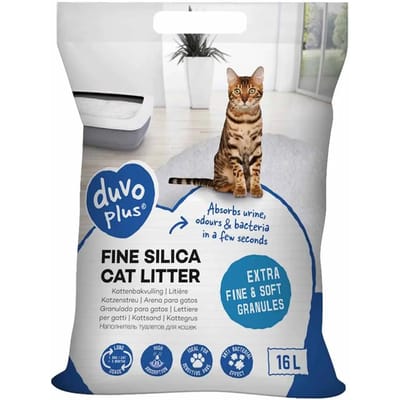 duvoplus kattenbakvulling Premium fijne Silica 0.5-2mm-16L-6.08kg wit