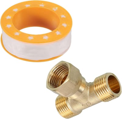 Messing Tee Pijpfitting G1/2" (Mannelijk x Vrouwelijk x Mannelijk) 3-weg Connector voor Sanitair, Vermindering T Pijp Connector met Schroefdraad en Tape voor Waterleidingen