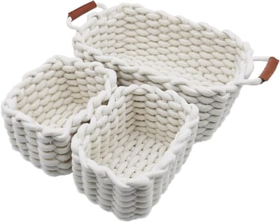 Opbergmanden van gevlochten katoenen touw, 3 stuks voor kinderkamer en woonkamer, duurzaam en stijlvol