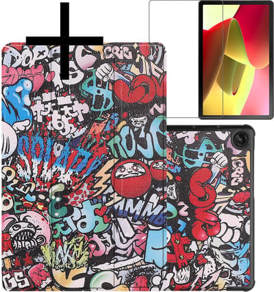 Hoes - Geschikt voor Lenovo Tab M10 (3e / 3rd generatie) - Met Screenprotector - Trifold Bookcase - Hard Cover - Hardcover Book Case - Tablet Hoesje - Graffity