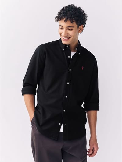 Next - Heren - Slim-fit Oxford-overhemd met lange mouwen - Zwart