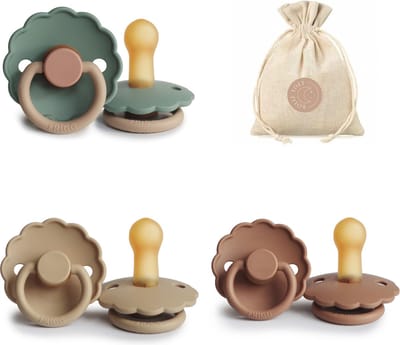 FRIGG Daisy T1 - Croissant, Peach Bronze, Willow + Bolletoet speenzakje - 0-6 maanden