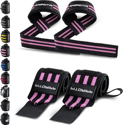 Polsbandages + trekhulpen (set van 2) voor krachttraining fitness - polssteun voor bodybuilding gewichtheffen - geschikt voor vrouwen en mannen fitness straps