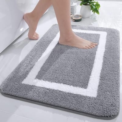 Titel: Antislip wasbaar badkamertapijt van zachte microvezel - Hoogpolige badmat 40 x 60 cm grijs