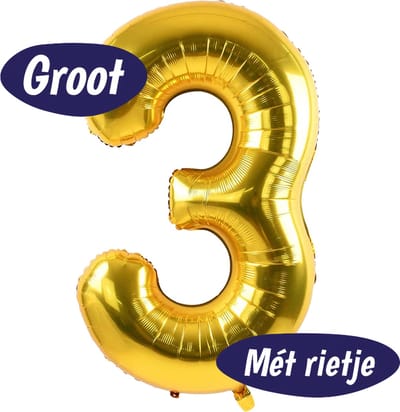 Cijfer Ballonnen - Ballon Cijfer 3 - 70cm Goud - Folie - Opblaas Cijfers - Verjaardag - 3 jaar, 30 jaar - Versiering