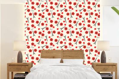 Behang - Fotobehang Patronen - Parijs - Eiffeltoren - Bloemen - Breedte 220 cm x hoogte 240 cm
