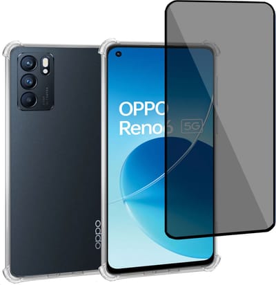 Geschikt voor OPPO Reno 6 - Hoesje + Privacy Screenprotector – Privé - Gehard Glas Cover