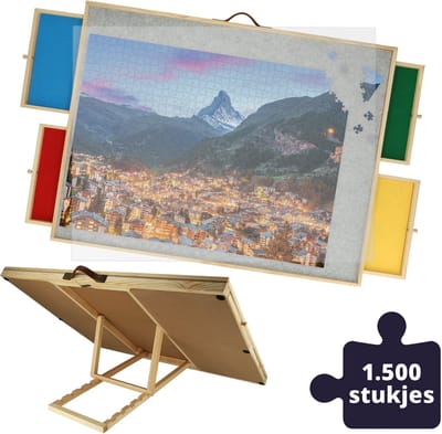 BREND BR-2224 Verstelbare Puzzelplaat met Opbergsysteem - 1500 Stukjes - Puzzelbord met Transparante Afdekplaat - Puzzeltafel met Antislip en 4 Lades