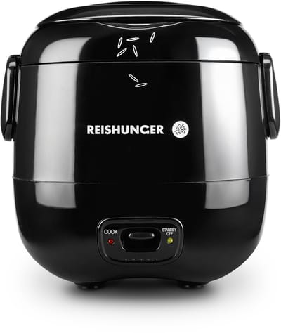REISHUNGER Mini Rijstkoker, Zwart | 0,3 L - 1-2 Porties | Hoogwaardige keramische coating - Premium pot | Handig formaat voor kleine huishoudens en onderweg