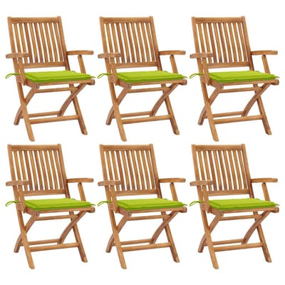 vidaXL - Klapstoelen - met - kussens, - 6 - stuks, - massief - teakhout