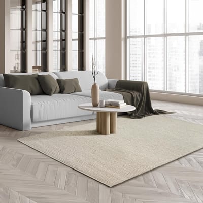 the carpet Premium Wool – Handgeweven wollen vloerkleed van natuurlijke wol, Scandinavisch design, duurzaam & warm, crème, 160 x 230 cm