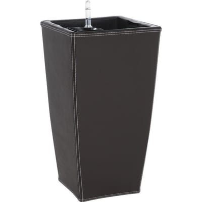 Luxury Collection Plantenbak in Lederlook, 26x26x50cm, voor binnen, bruin
