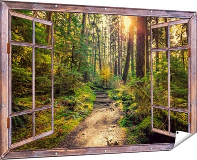 Gards Tuinposter Doorkijk Voetpad in het Bos - 180x120 cm - Tuindoek - Tuindecoratie - Wanddecoratie buiten - Tuinschilderij