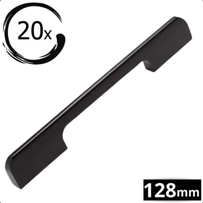 20X Handgrepen Zwart RVS - Boormaat 128mm - Greepjes - Handgreep - Handgrepen keukenkastjes - Handvatten - Meubelgreep zwart - Handgrepen voor deurtjes