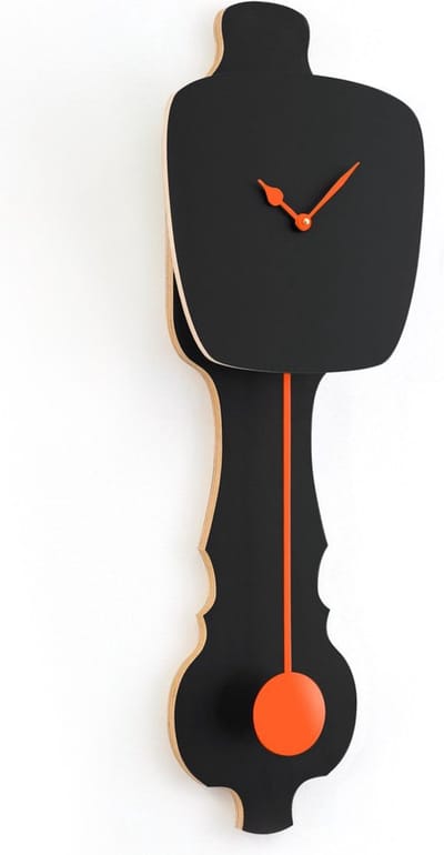 KLOQ - Wandklok met Pendule - Batterijen Inbegrepen - Wanddecoratie - Quartz Beweging - Niet-Tikkend Batterij Aangedreven - Satijn Zwart en Neon Oranje - Groot