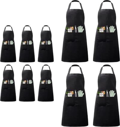 10 Keukenschorten met 2 Zakken, 70 x 60 cm, Zwart, Uniseks voor Koken, BBQ en Huishoudelijk Werk