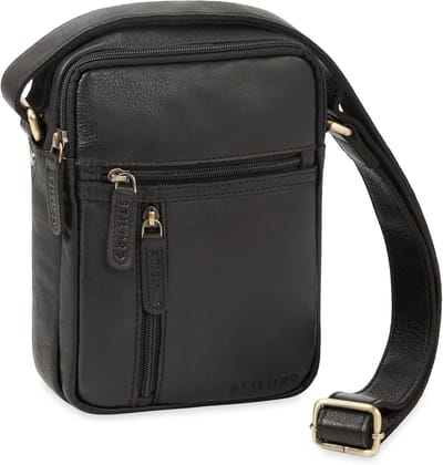 Leren Schoudertas - Crossbody Tas Heren - Dagelijks Gebruik - Echt Leer - 8 Inch Tablet - Zwart