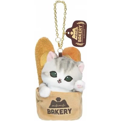 12CM Mofusand Bakkerij Haai Kat Pluche Speelgoed Sleutelhanger Broodje Aardbei Baguette Chefpop Hanger Cartoon Kat Knuffelzak Charms beige