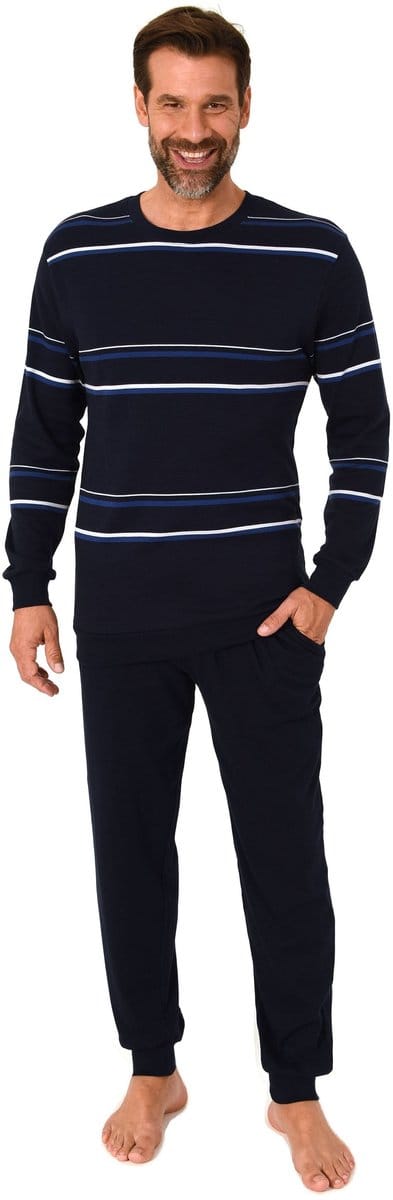 Heren pyjama met manchetten in warme snoezige interlock kwaliteit - ook in overmaten
