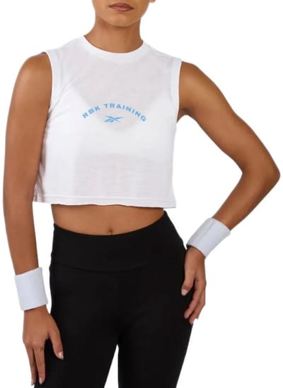 Reebok Lux Cropped Graphic Mouwloos T-shirt Wit XS Vrouw