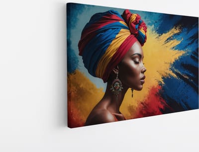 Saammp Canvas Schilderij - Abstract - Kleurenexplosie - Afrikaanse Vrouw - Kleurrijk - 30x20 - Foto op canvas - Wanddecoratie - Muurdecoratie Woonkamer - Slaapkamer decoratie - Canvas Print