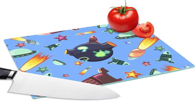 Glazen Snijplank - 28x20 - Ruimte - Regenboog - Ufo - Raket - Design - Snijplanken Glas