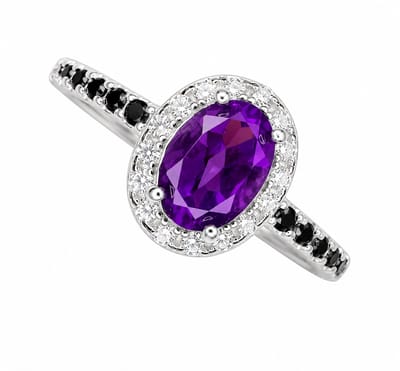 Luxe Amethist & Spinel Ring 925 Sterling Zilver Rhodium Plated – Paarse Edelsteen Damesring – Elegante Vintage Zilveren Ring