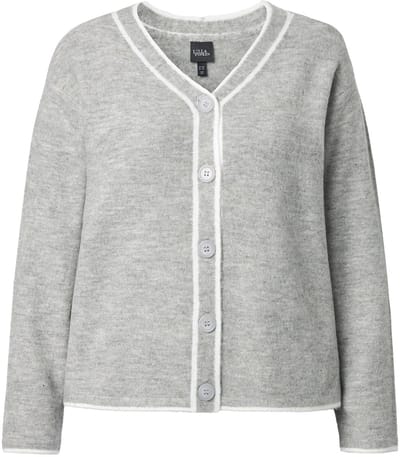 Ulla Popken - Dames - Vest contrasterende naden V-hals lange mouw - Lichtgrijs melange - Maat 62+