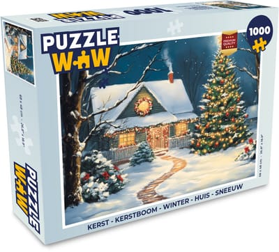 Puzzel Kerst - Kerstboom - Winter - Huis - Sneeuw - Legpuzzel - Puzzel 1000 stukjes volwassenen - Kerst - Cadeau - Kerstcadeau voor mannen, vrouwen en kinderen