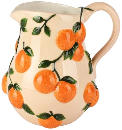 Dekoratief | Waterkan 'Sweet Orange', wit/oranje, dolomiet, 19x15x19cm | A260705