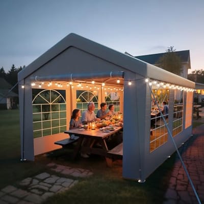 Feesttent Paviljoen - Tuinfeest Tent - Buitenfeest Organiseren - Waterdicht UV-bestendig - 3x6 Meter - Grijs