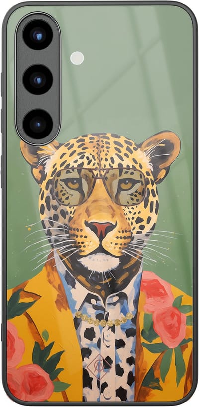 Casimoda® hoesje - Geschikt voor Samsung Galaxy S25 - Luipaard Hipster - Luxe Hard Case Zwart - Backcover telefoonhoesje - Groen