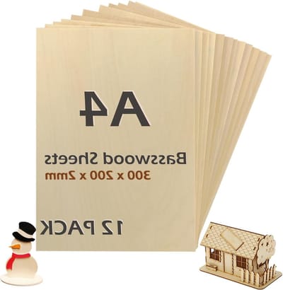 Allecto Plus - Set van 12 houten platen multiplex balsa modelbouw - Ruw hout voor modelbouw en knutselen - Lasergravure en pyrografie - 200 x 300 x 2 mm - 12 stuks