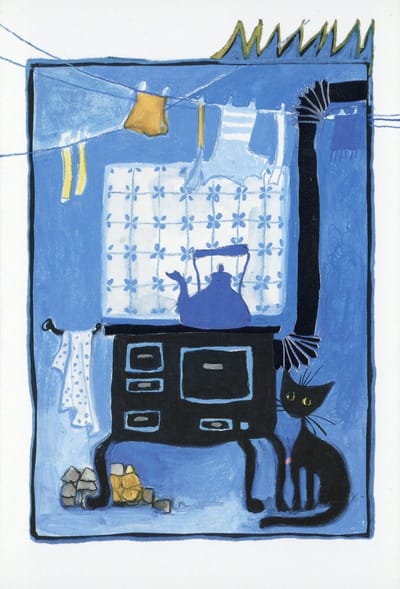 Rosina Wachtmeister - Vintage dubbele kaarten - Kat in de keuken - Set van vijf dubbele kaarten met eco-katoen enveloppen