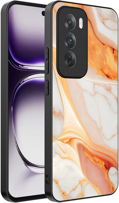 Smartphonica Telefoonhoesje Geschikt voor Oppo Reno 12 met marmer opdruk - TPU backcover case marble design - Oranje geschikt voor Oppo Reno 12