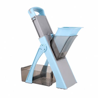 Sello! groentesnijder – mandoline – 4 in 1 – veilig messensysteem – verstelbare snijdikte – opvangbak – opvouwbaar – blauw