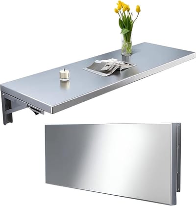 Opvouwbaar Wandbureau - Ruimtebesparend Bureau - Kleine Ruimtes - Roestvrij Staal - 60 x 35 cm - Zilverkleurig