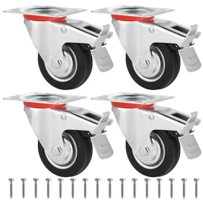 Zware Transportwielen Met Rem - 80 mm Rubber - Set van 4 - Meubelwielen voor Binnen en Buiten