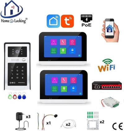 Smart WIFI deur intercom/videofoon touchscreen met bediening via Smart Life APP werkt met Alexa en Google spraaksturing. T-2303V-1-2