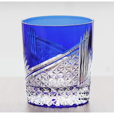 Verre à Whisky Coloré Style Edo Kiriko Taillé à la Main Tumbler pour Boisson Old Fashioned Glacée 240ml-250ml bleu