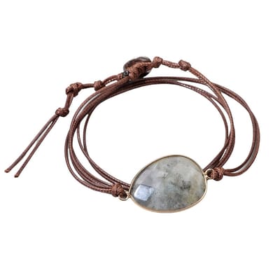 Marama - wikkelarmband Labradoriet vegan bruin waxcord - edelsteen - one size fits all