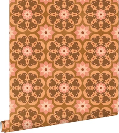 ESTAhome behang tegelmotief bruin en roze - 50 x 900 cm - 132076