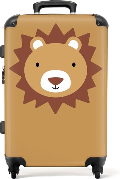 NoBoringSuitcases.com® Kinderkoffer - Leeuw - Bruin - Dieren - Jongens - Kind - Kindertrolley meisje - Jongenskoffer - Trolley kinderen - Hardcase - Lichtgewicht - - 66 cm - TSA slot - Koffer groot - Reiskoffer kind
