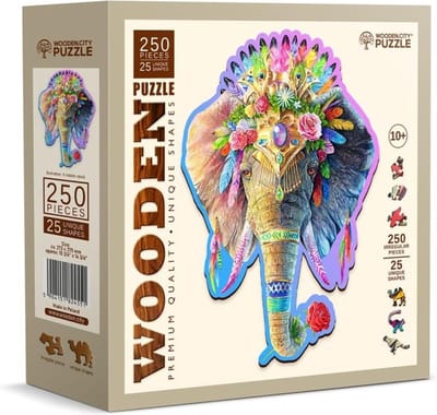 Wooden.City houten puzzel - kleurrijke olifant - 250 stukjes.