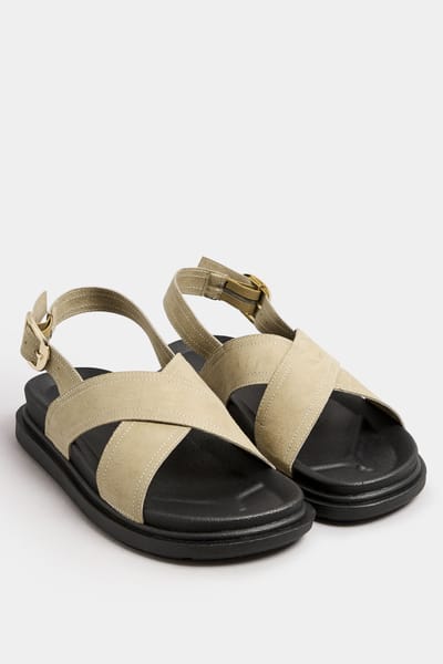 Yours Sandalen Met Kruisbandjes Met Stiksel In Een Extra Brede Pasvorm In Beigesize 38EEE
